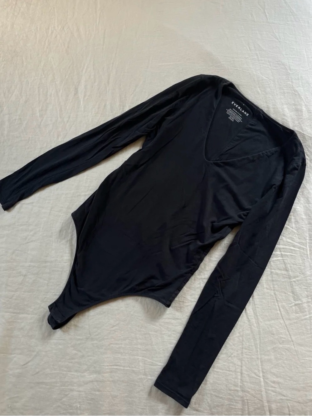 Everlane Black V-Neck Long Sleeve Bodysuit